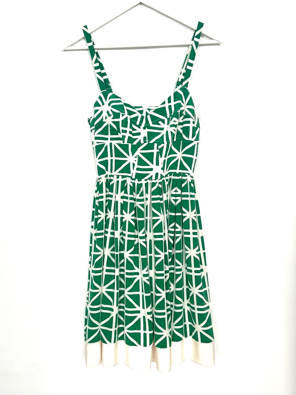 Amanda Uprichard 100% Silk Green White Geometric Sundress Size Small